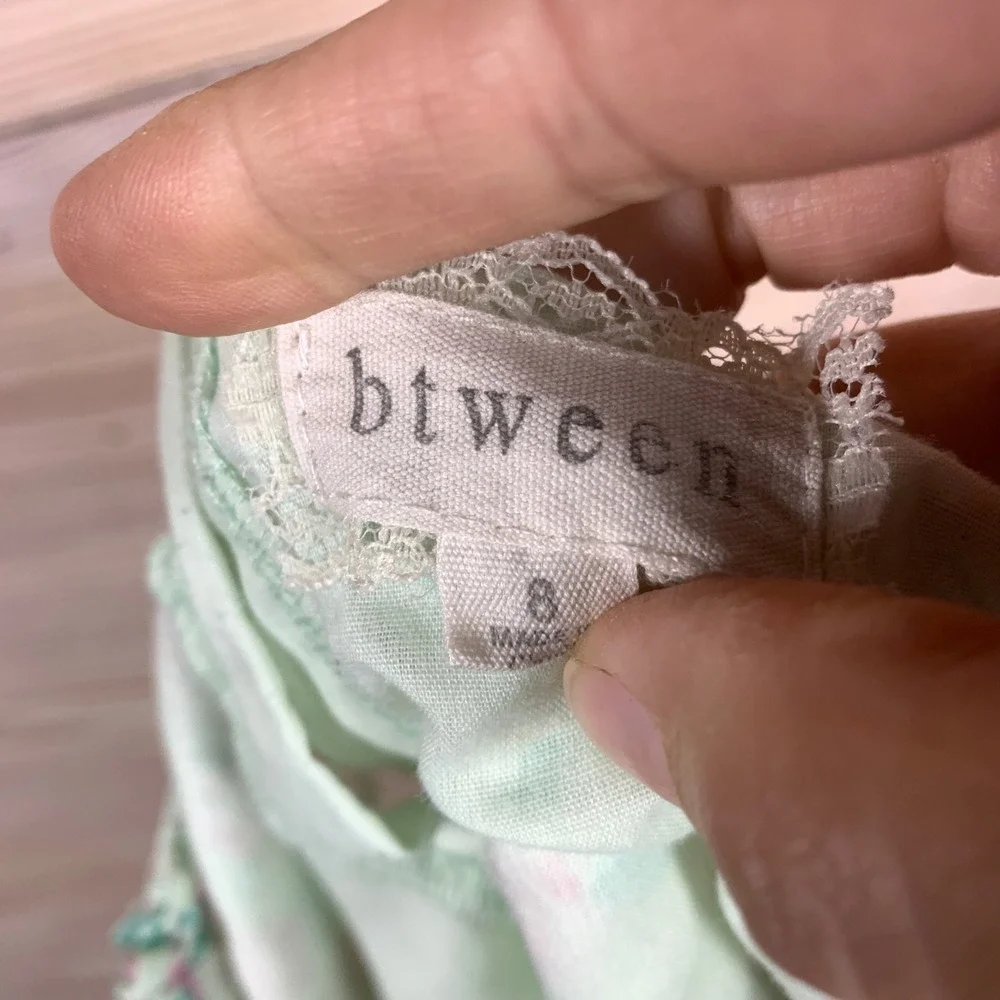 Btween Dress Girls 8 Green Floral Eyelet Ruffle Pastel‎ Garden